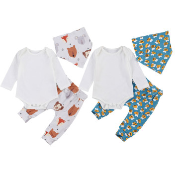 Infant Newborn Baby Girls Boys 3Pcs Set Clothes Long Sleeve Bodysuits Animals Pants Bibs Spring Autumn Clothing