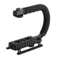 U Shape Black Portable Camera Stabilizing Handle Bracket Holder with Single Hot Shoe With 1/4 Inch Screw Thread On The Plate