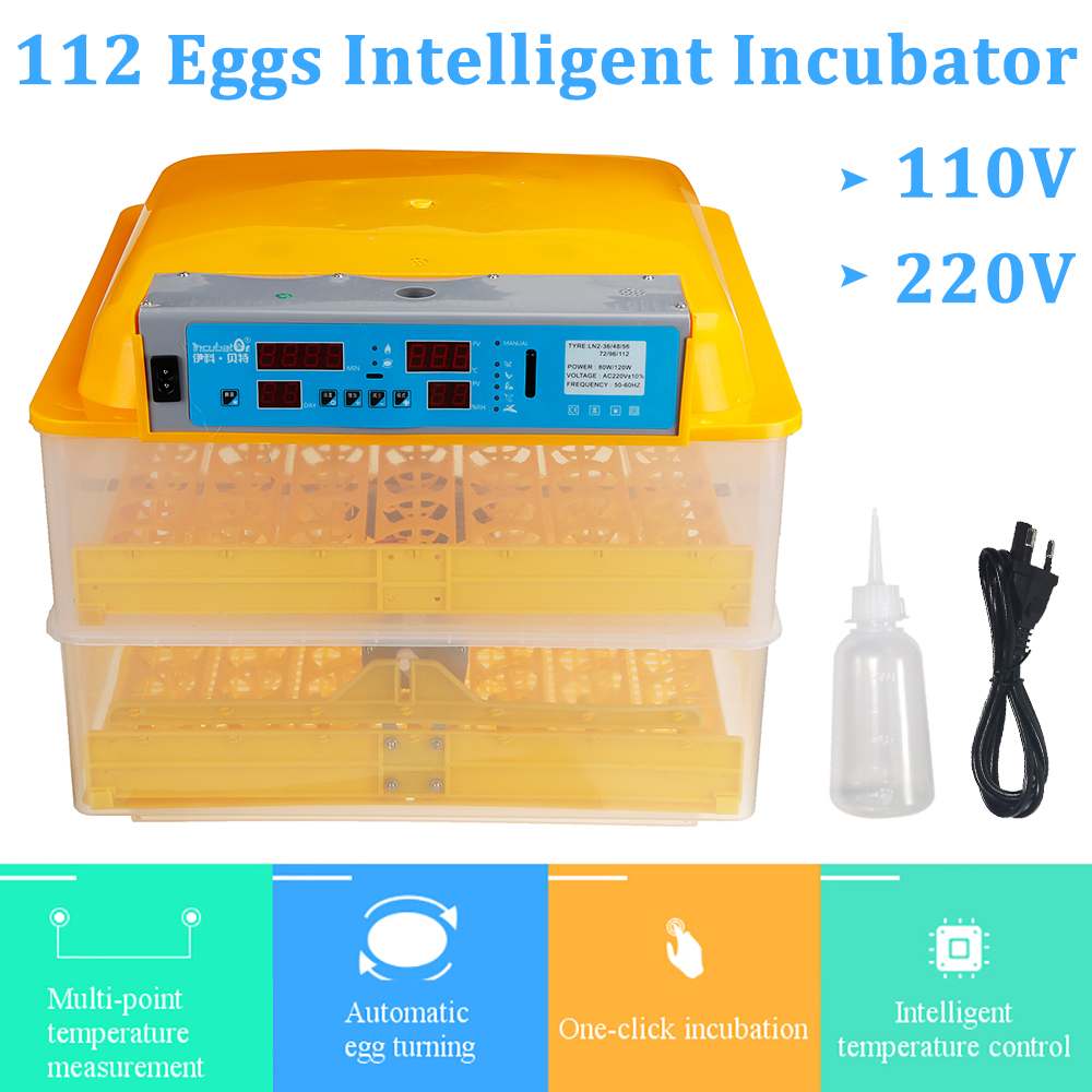 Full Automatic Egg Incubator Brooder Farm Hatchery Machine 112 Egg Hatcher Poultry Chicken Goose Bird Automatic Egg Incubator