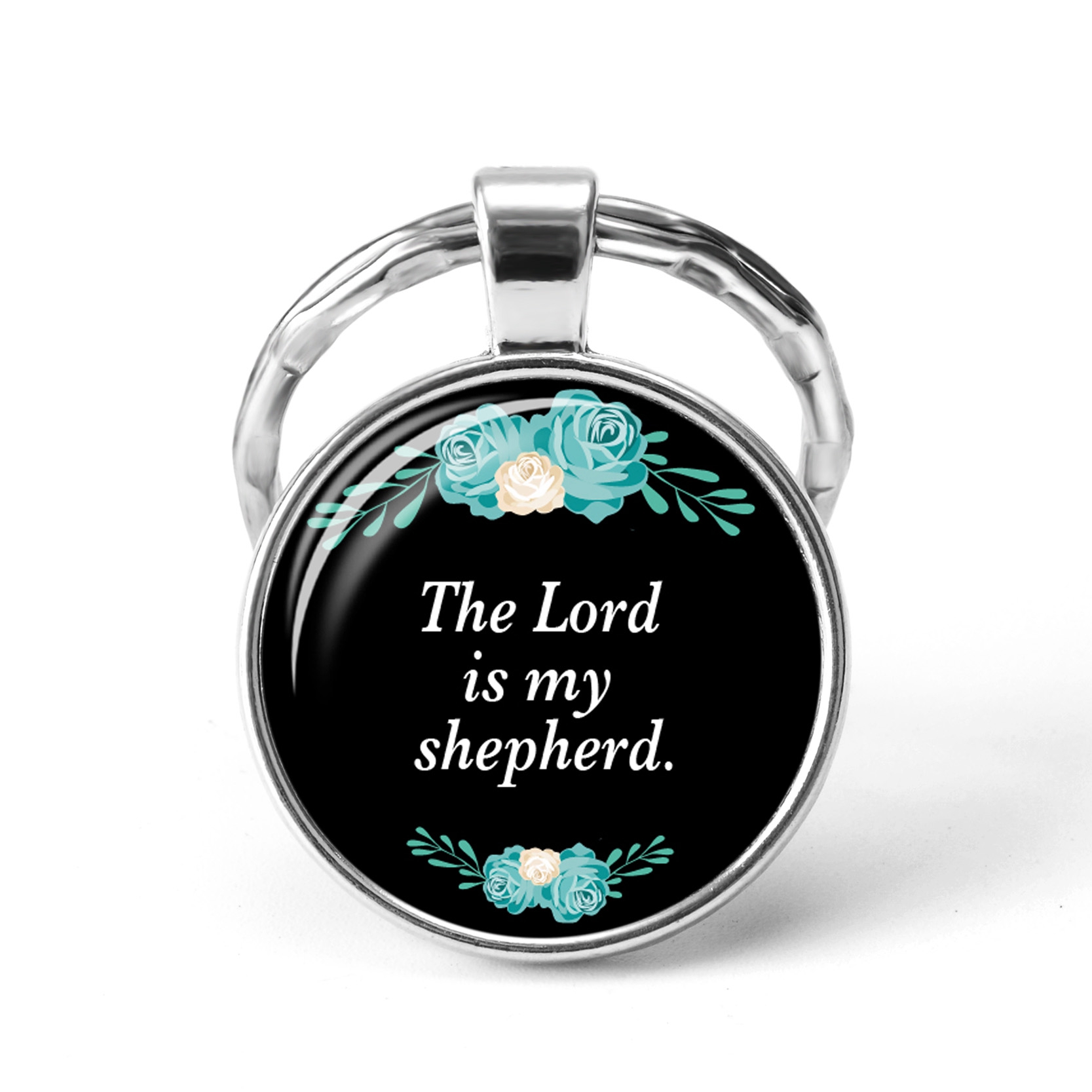 2019 Newest Metal Key Chains The Lord Is My Shepherd Quote Scripture Bible Verse Pendant Glass Cabochon Key Chain Key Ring