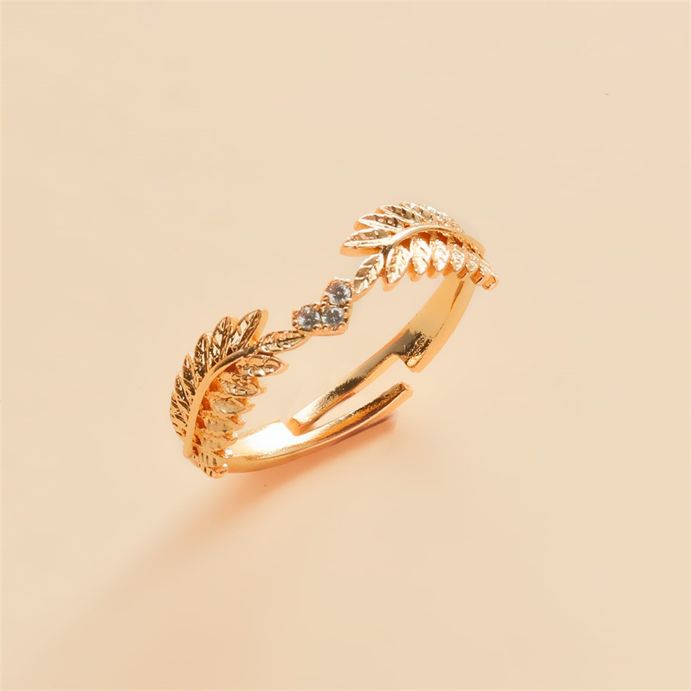 5pcs Korean version of the new small fresh sweet opening leaf ring female light luxury olive branch ring ring tail ring