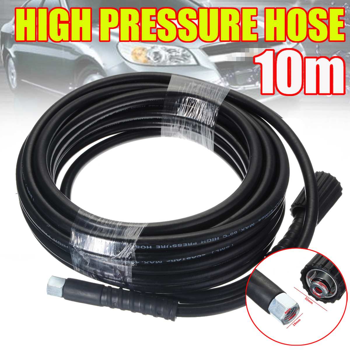 10 meters 5800PSI High Pressure Washer Hose Cord Pipe Car Cleaner Water Cleaning Extension Hose Water Hose M14 M22 Connector