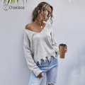 CHAXIAOA Personality Korean Fashion Women Sweaters Hole Tassel Fashion Pullovers Knitted Tops Long Sleeve Fall Sweaters X335
