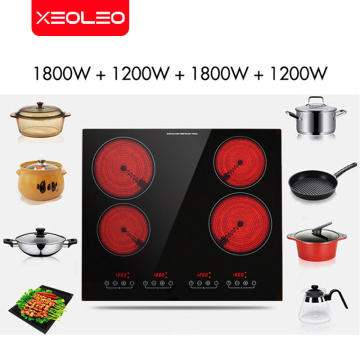 XEOLEO Home use Built-in Electric Ceramic Cooker Induction cooker 1200W+1800W Four Burner Electric hob with timing Ceramic stove