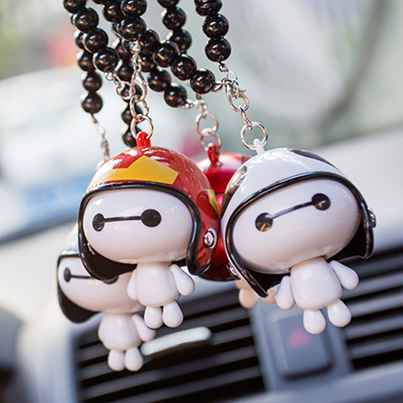 Car Pendant Cute Helmet Baymax Robot Doll Big Hero Hanging Ornaments Auto Rearview Mirror Decoration Car Styling Accessory Gifts