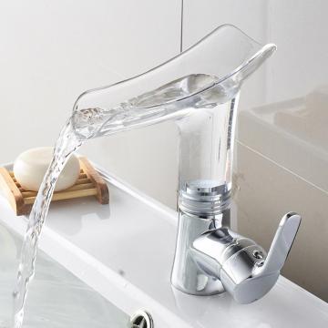 Basin Faucets Waterfall Bathroom Faucet Transparent Wine Glass Bathroom Basin Deck Mounted Waterfall Mixer Tap Antique Facuet