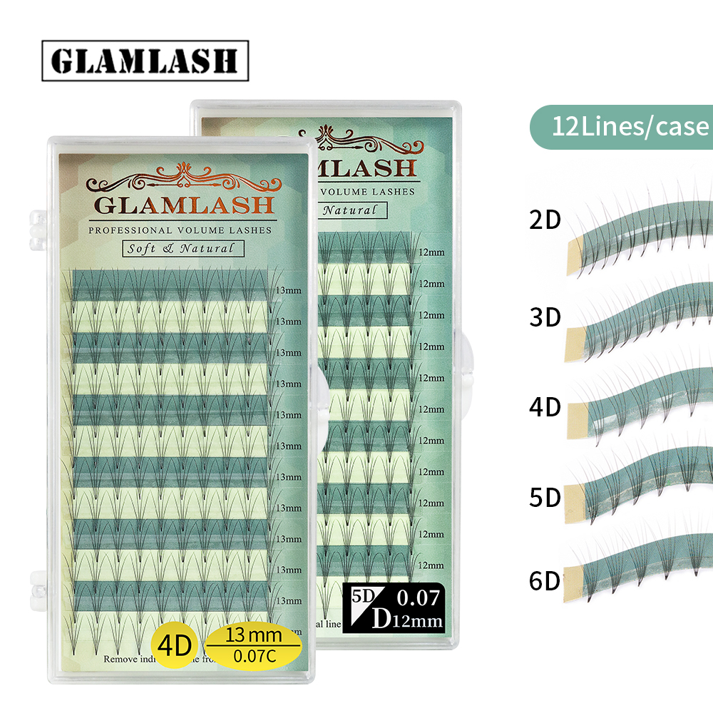 GLAMLASH 2D 3D 4D 5D 6D Russian Volume Mink Eyelash Extension Premade Fan Synthetic Hair False Lashes Extension Premium Cilios