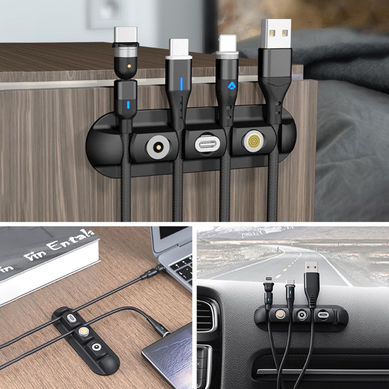 Cable Organizer 3pin 540° Rotation Magnetic Head Storage Box for Micro-USB Type-C USB Data Cable Plug Silicone Storage Device