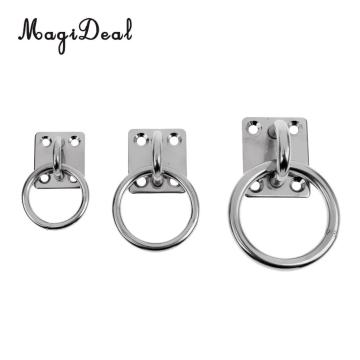 MagiDeal Heavy Duty 304 Stainless Steel Square Pad Eye Plate Eye Hook + Ring for Marine Boat Industrial Uses Applications Silver