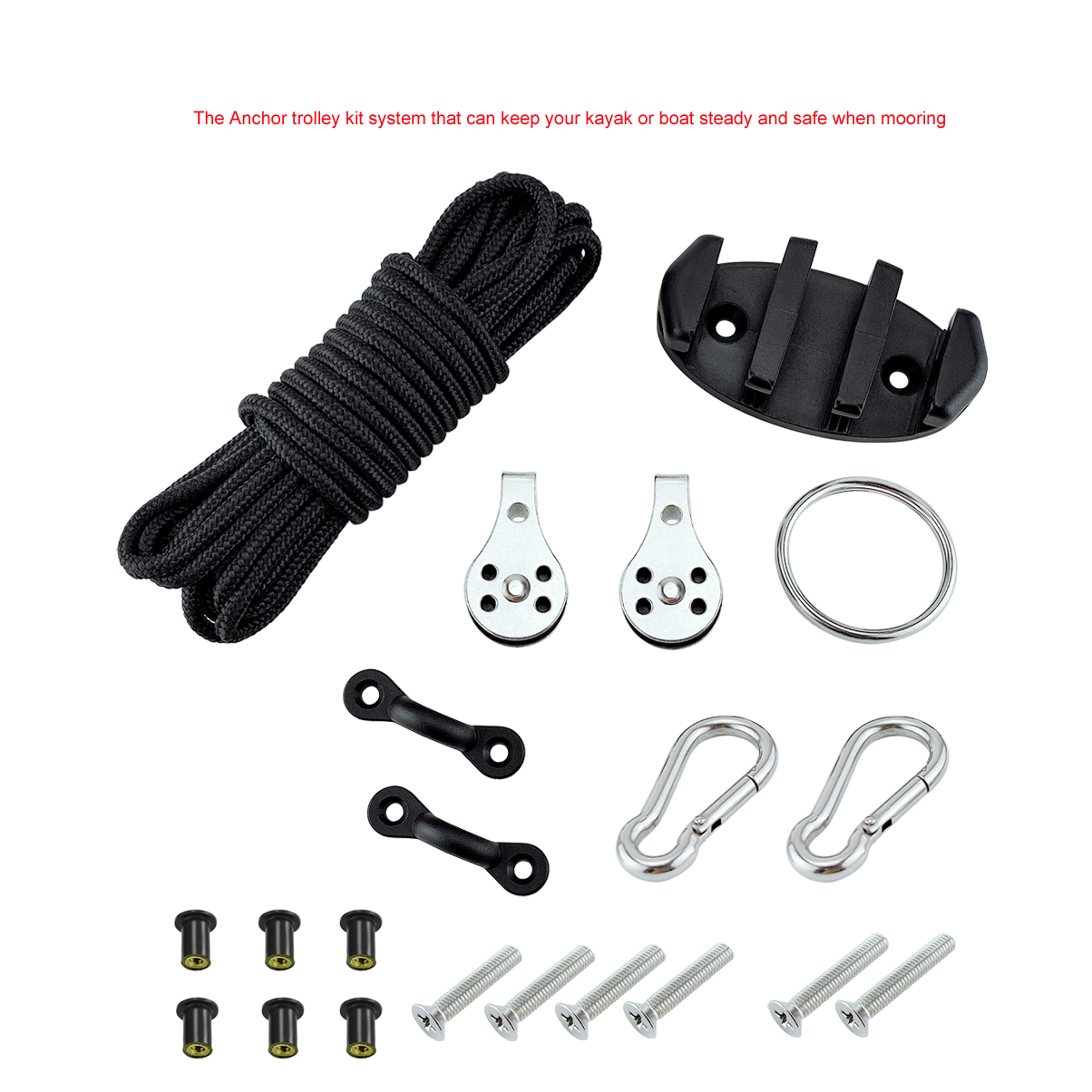 Water Sports Kayak Canoe Anchor Trolley Kit Cleat Rigging Ring Pulleys Pad Eyes Well Nuts Screws Rope Boats Decks Accessories