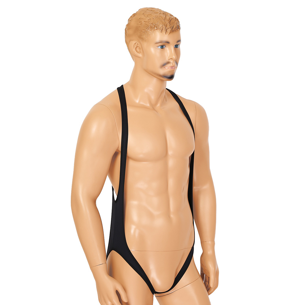 Mens One-piece Lingerie Body Chest harness Halter Neck Elastic Wide Straps Mankini Jockstrap Underwear Leotard Bodysuit