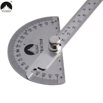 FUJISAN 0-180 Degree Angle Ruler Stainless Steel Round Head Rotary Protractor 145mm Adjustable Angle Finder Measure Tools