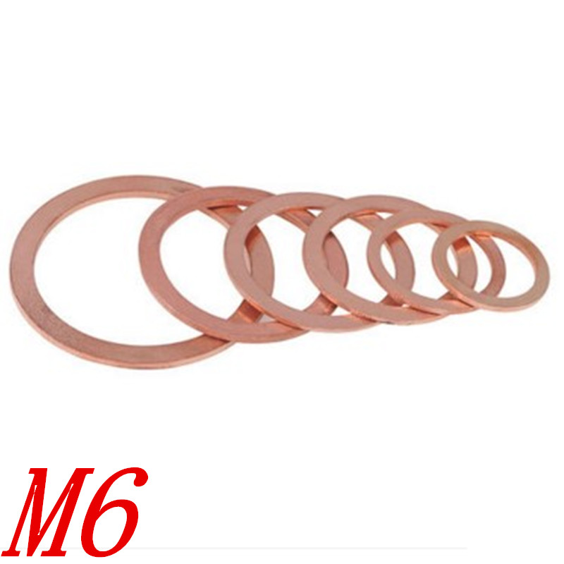 50PCS 6mm Copper washer M6 M6*16 /18 Sealing Washer For Boat Crush Washer Flat Seal Ring washer