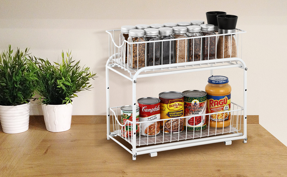 2 Tier Pull Out Cabinet Organizer For Kitchen