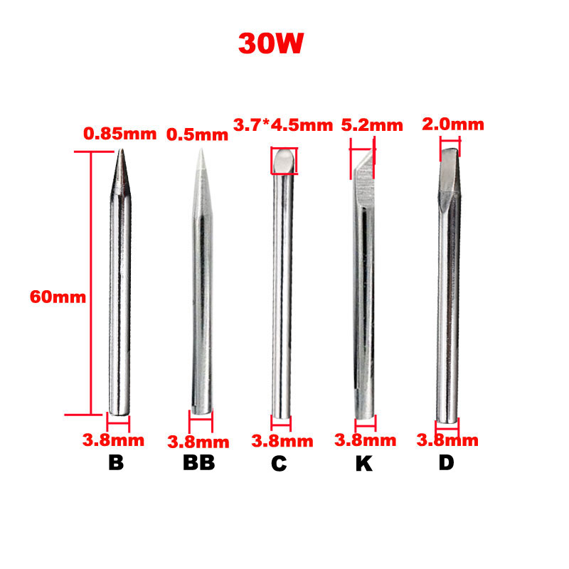 Lead free Soldering iron tip 30w 40w 60w for external heat soldering irons B C D K copper sting welding tips