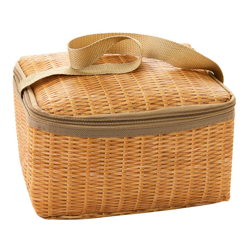Portable Outdoors Picnic Bags Imitation Rattan Picnic Bag Insulated Thermal Cooler Lunch Box 22X14X12cm