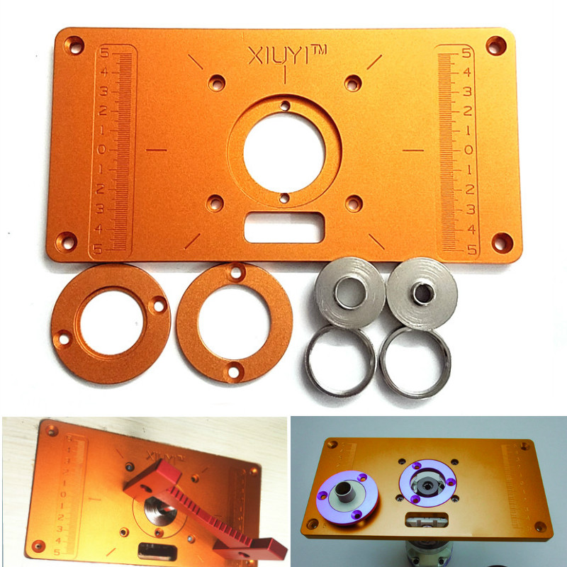 Aluminum Router Table Insert Plate W/ Bushing Ring Screw Trimming Machine Flip Plate for Woodworking Benches Trimmer