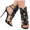 YUE JABON Design Cruel Summer Leaves Angle Wings Woman Buckle Strap Gladiator High Heels Sandals Women Gold Silver Yellow White