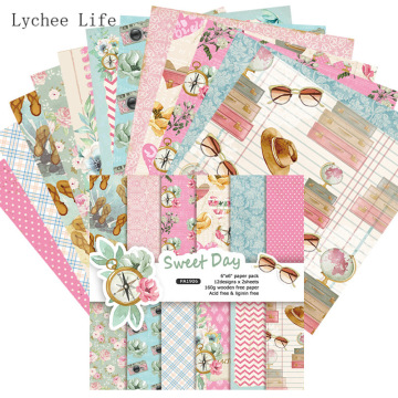 Lychee Life 12Sheets Sweet Day Flower Decorative Scrapbooking Paper Art Background Paper Card Making Diy Stationery Paper Craft