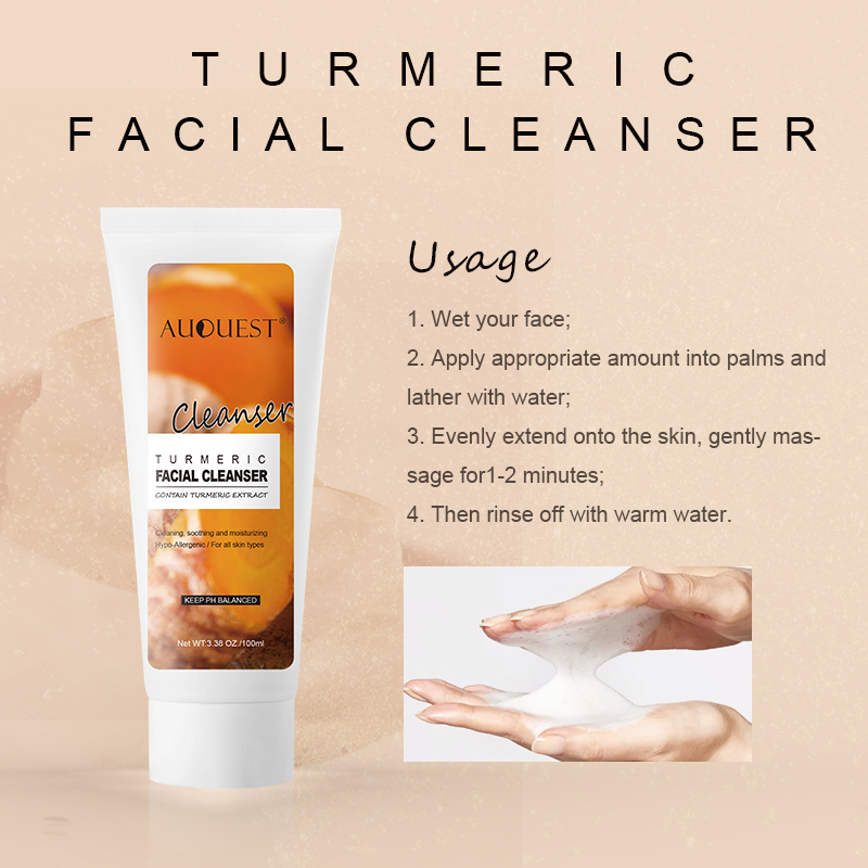 AUQUEST Facial Cleanser Turmeric Face Wash Whitening Moisturizing Oil Control Shrink Pores Foam Cleanser Face Care 100ml