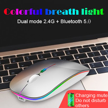 2.4GHz Receiver Bluetooth 5.0 Mouse 1600DPI Wireless Rechargeable Mute Gaming Mice for MacBook Laptop Computer PC Accessories
