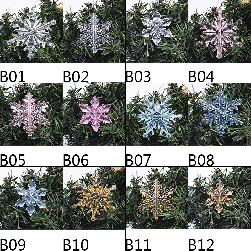 10pcs Christmas Ornaments Crystal Acrylic Transparent Snowflake Pendant Christmas Tree Hanging Decor New Year Xmas Party Supply