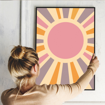 Rising Sun Poster, Mid Century Modern Sunrise Pink Wall Art, Sunshine Nursery Print, Mid Century Print Sun, Sunburst Art Decor