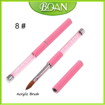 BQAN 10pcs Best Seller Pink Rhinestone Handle Nail Brush Kolinsky 8#