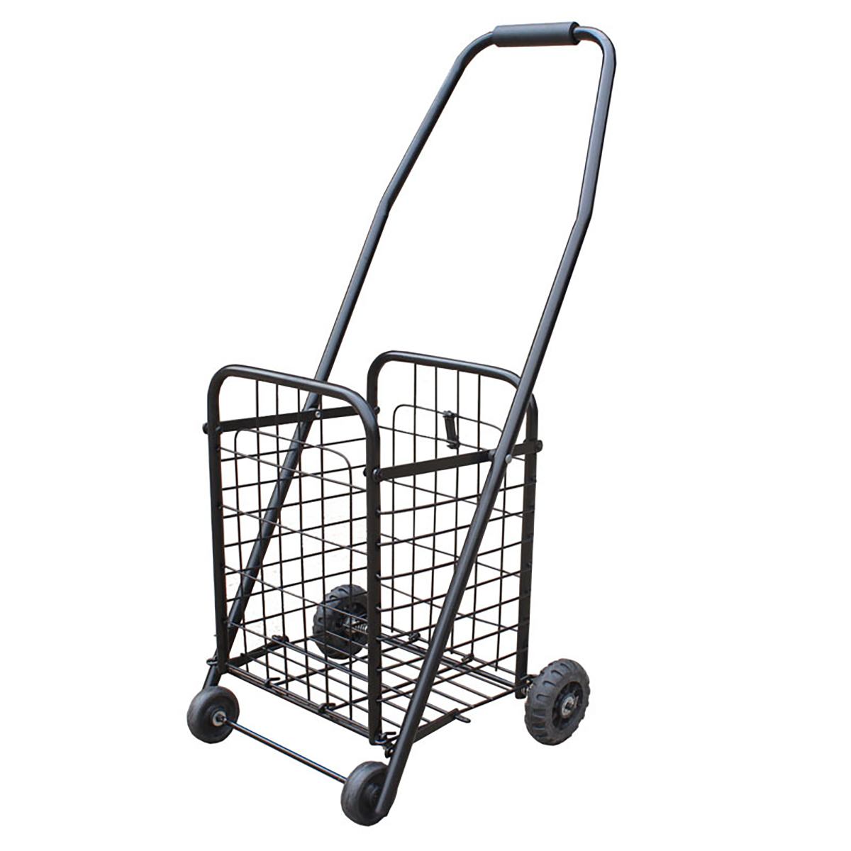 Portable Folding Shopping Cart Trolley Basket Grocery Travel Shopping Supermarket Folding Trailer 25KG Bearing 37x32x76cm Black