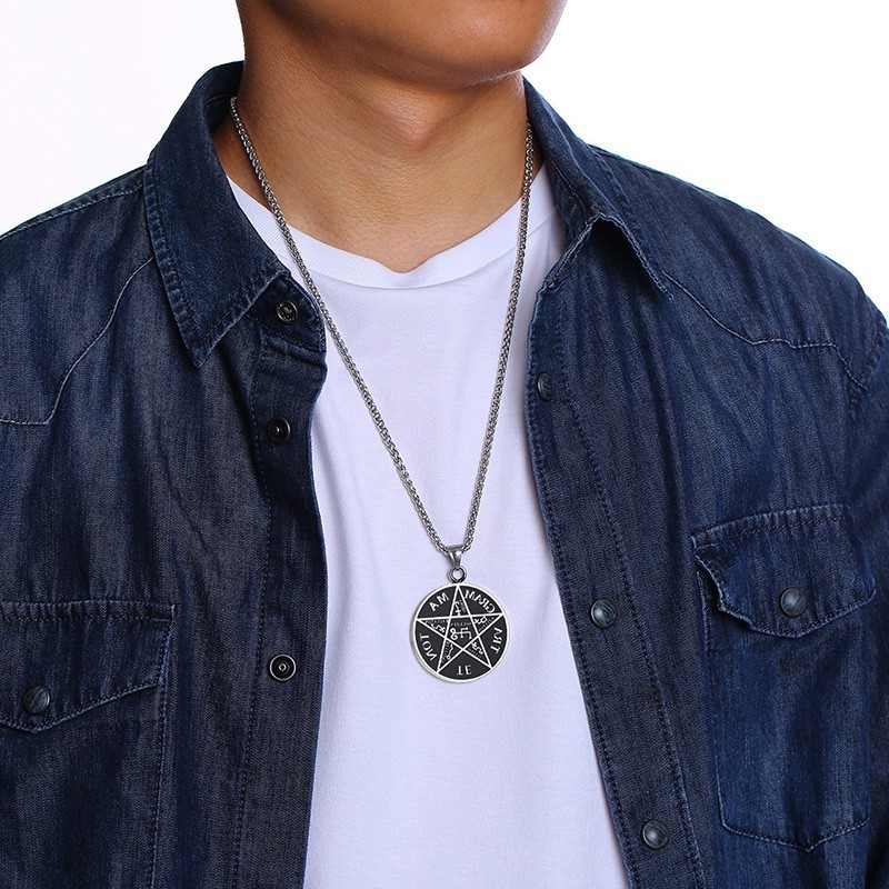 Tetragrammaton Pentagram Pendant Men Medallion Necklace Oxidized Solomon Charm Vantage Man Colar