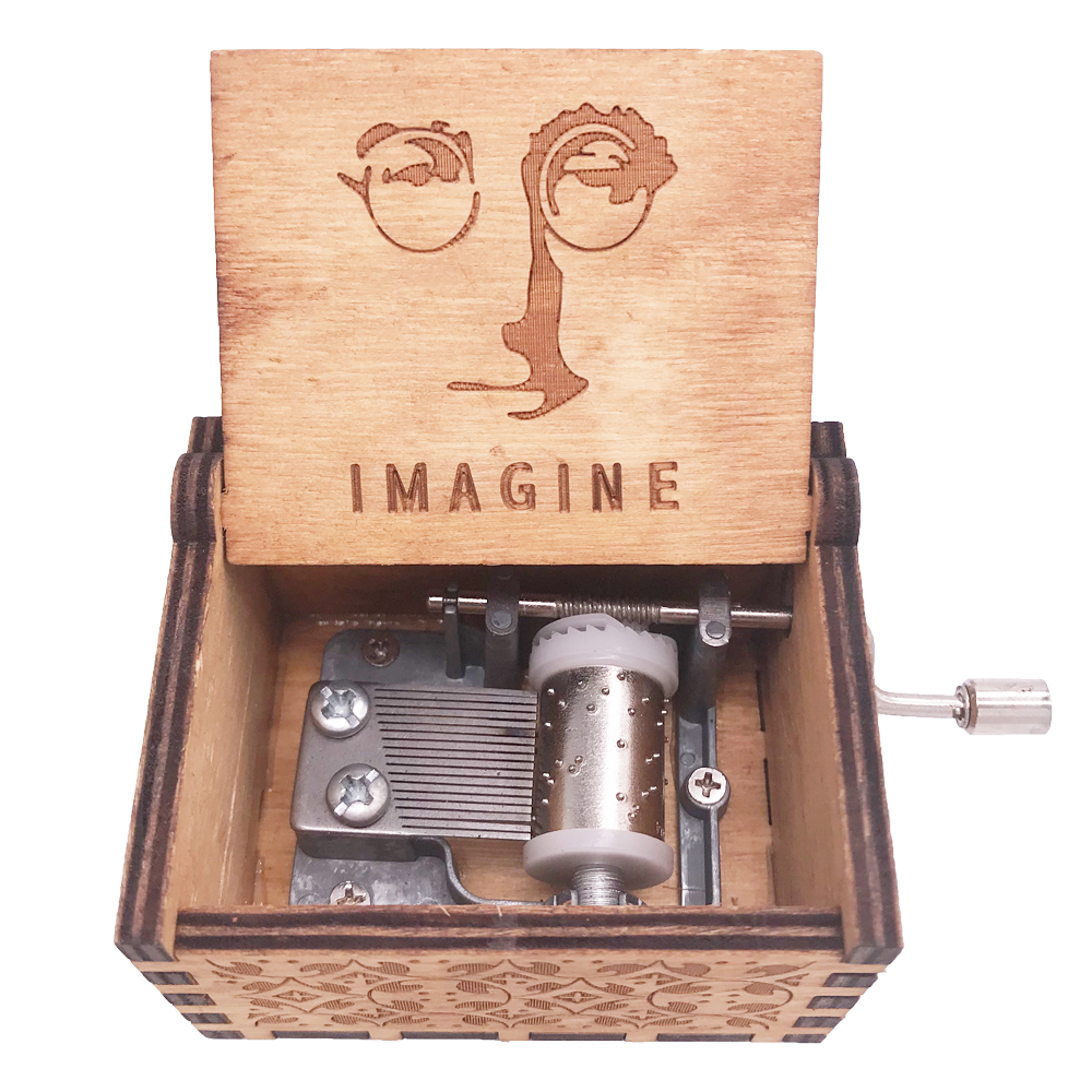 Imagine 18 N Music Box Hand Crank Musical Box Carved Wood Musical Gifts Christmas for Woman, Play Imagine by John Lennon