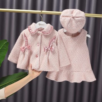 2020Fashion Warm Winter Princess Clothes Set Girls Children Kids Baby Bow Coat Outwear+Velvet Tank-Dress Thicken Suit+HatS11727