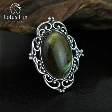Lotus Fun Real 925 Sterling Silver Natural Labradorite Designer Handmade Fine Jewelry Vintage Victorian Style Brooches For Women