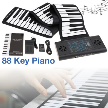 88 Keys MIDI Roll Up Piano Rechargeable Electronic Portable Silicone Flexible Keyboard Organ Built-in 2 Speakers