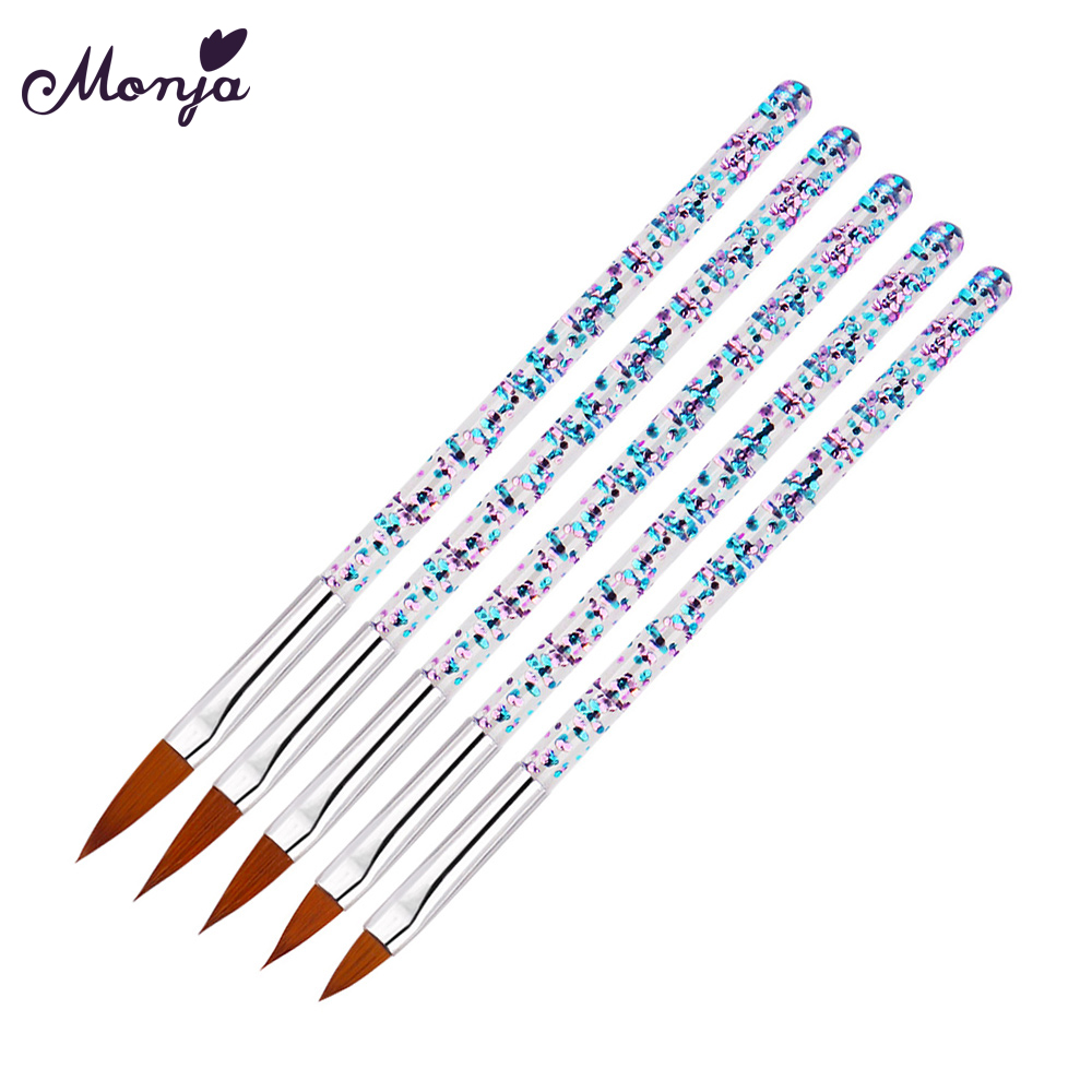 Monja 5pcs Nail Art Acrylic Liquid Powder Carving Flower Shaping Builder Brush Pen Manicure Tool