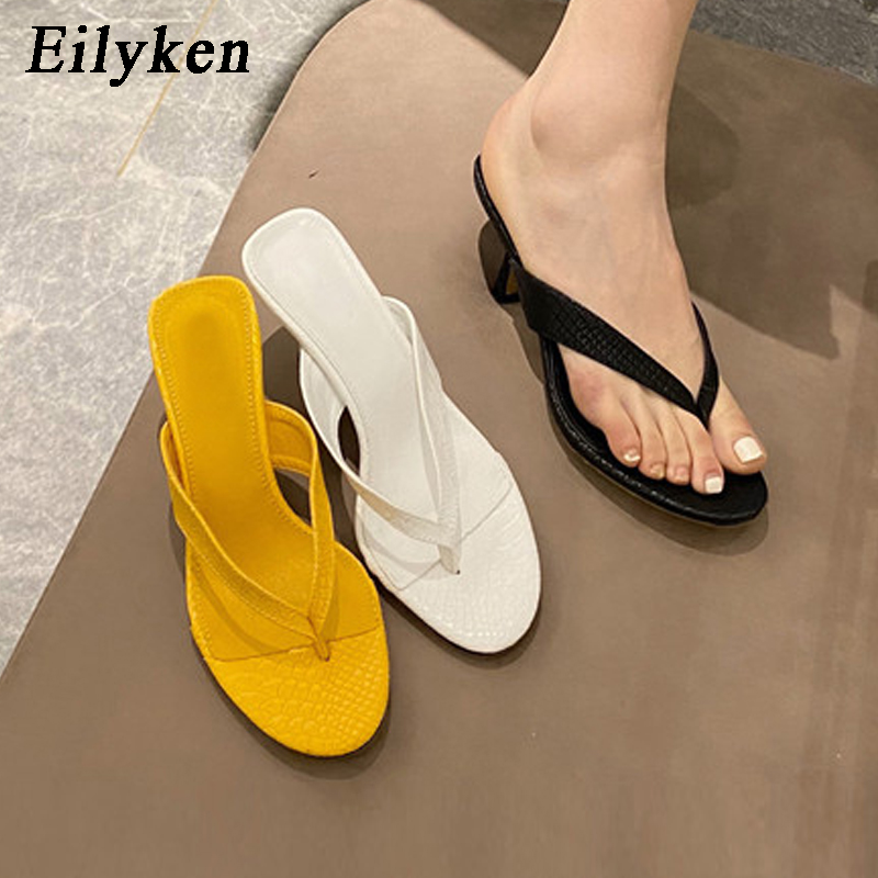 Eilyken Summer Fashion Design Snake grain Flip Flops Mules Slippers Med Heel Sandals Sexy Ladies Elegant Leisure Shoes 2021 New