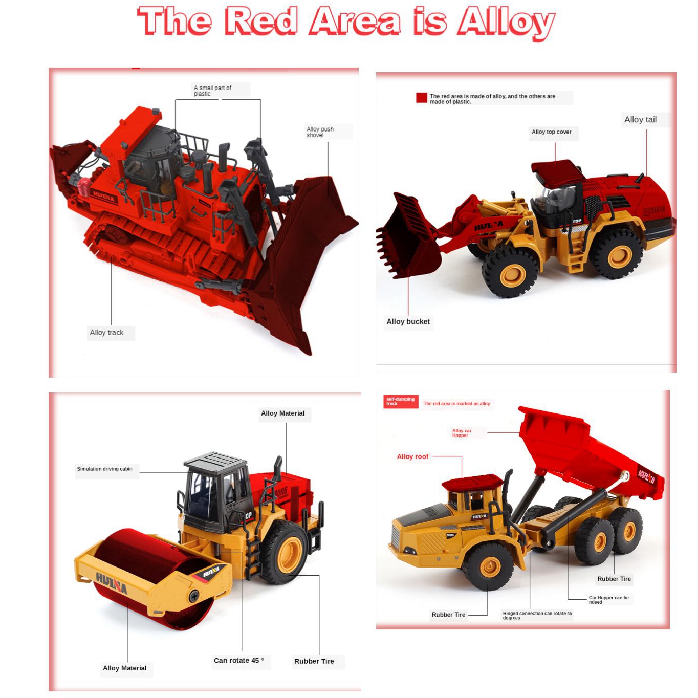 HUINA 1:50 Diecast Model Alloy simulation vehicle Car Die-Cast Dump Truck Bulldozer Wheel Loader Excavator kids toy collectables