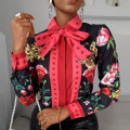 Women Elegant Floral Print Blouse Shirt 2020 Autumn New Casual Long Sleeve Button Tops Lady Sexy Bandage Turn-Down Collar Blusa