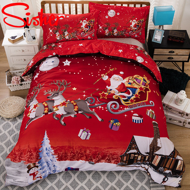 King Size Christmas Bedding Set Kids Festival Gift Duvet Cover Sets Twin Double Queen Red Santa Claus Quilt Covers No Bed Sheet