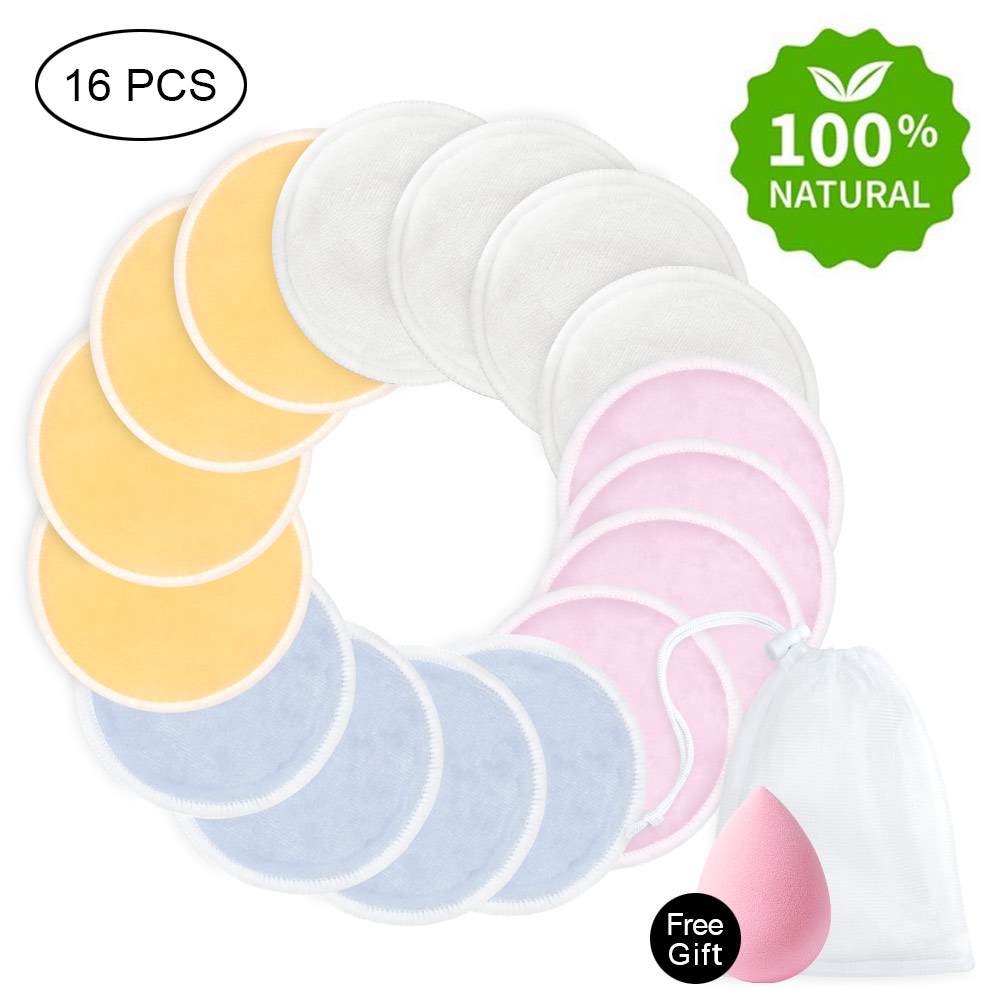 4/8/10/16pcs Reusable Makeup Pads Washable Cleansing Cotton Microfiber Make-up Remover Bamboo Facial Pads With Mesh Laundry Bag