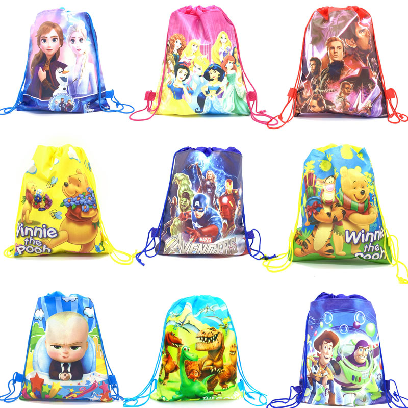 5/10/20/30Pc Disney Cartoon Winnie Avenger Toy Story Boss Baby Non-woven Fabrics Shopping Bag Six Princess Drawstring Backpack