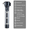 Portable Solar Powered LED USB Flashlight Safety Hammer Torch Light With Power Bank Magnet Survival Emergency Light