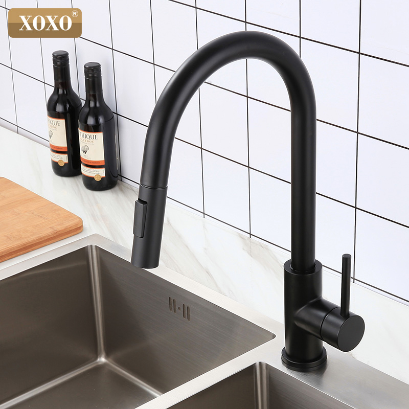 XOXO Touch Kitchen faucet Pull Out Cold and Hot mixer tap Black Gold water Single Holder faucet kitchen sink faucet 1348-1