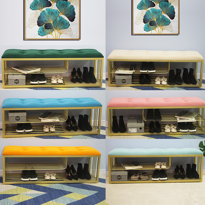 Northern Modern Luxury Golden Velvet Shoe Changing Storage Ottomans Footrest Rack Bed End Stool Living Room Furniture Bench Pouf