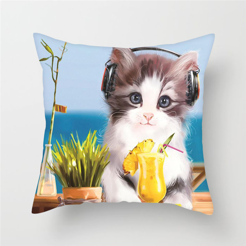 Fuwatacchi Cute Cat Printing Cushion Cover Animal Series Cushion Covers For Sofa Throw Pillow Car Chair Decorative Pillow Case
