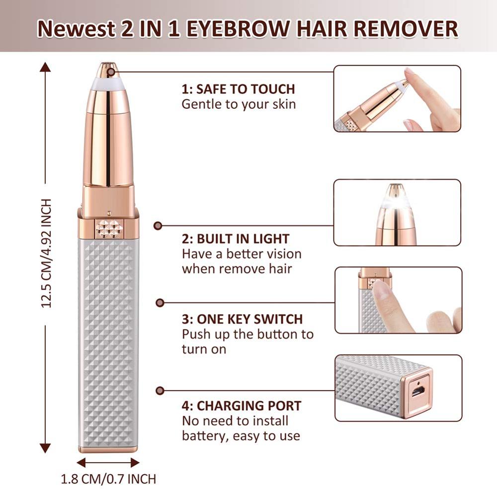 2 IN 1 Electric Eyebrow Trimmer Facial Painless Eyebrow Epilator Women's Shaver Razor Portable Body Hair Removal Machine