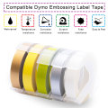 InkExpress 5 Colors 3D Embossing Tapes Printer Ribbon 3D Embossing Label Tape 9mm x 3 m Labels for Dymo Embossing Label Maker
