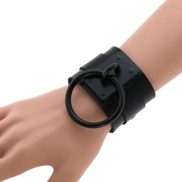 KMVEXO Newest Black O-Round Leather Bracelets for Women Girls 2020 Punk Gothic Anime Wide Bracelet Bangles Men Party Jewelry