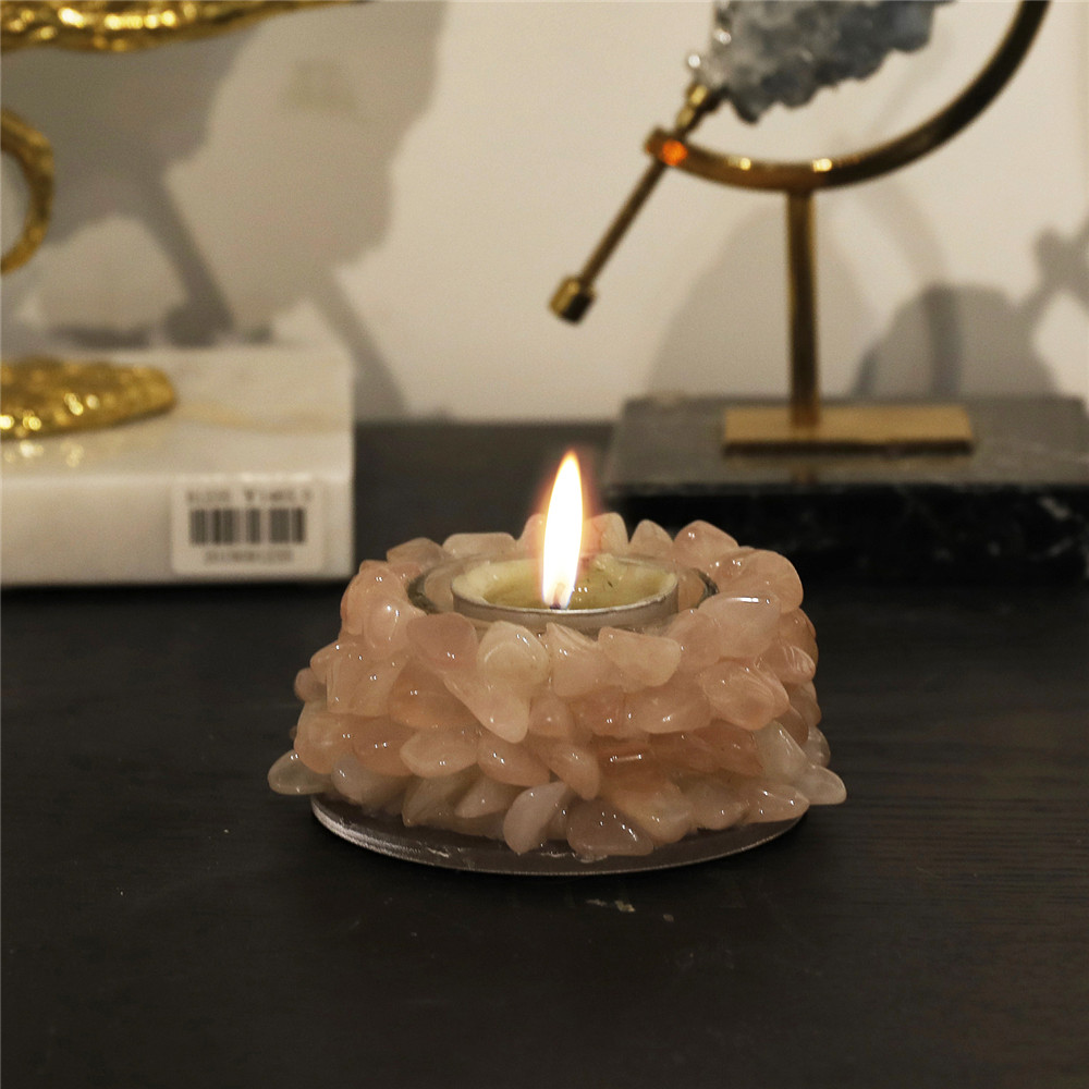 1pcs Natural Tumbled Stones Candle Stickers Candle Holders Rose Quartz Crystals Party Dinner Home Decor