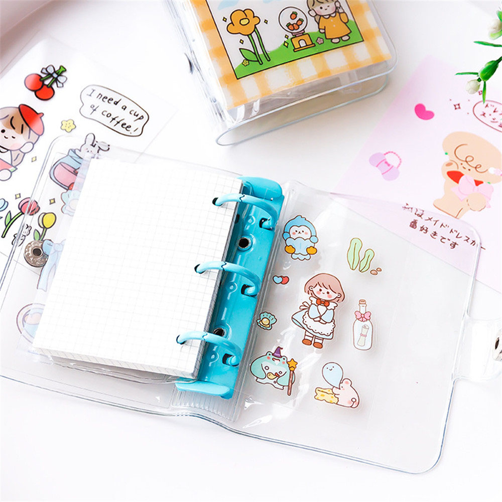 Cute Girls Mini Transparent Loose-leaf Notebook 3 Hole Binder Ring Coil Hand Book Diary Shell Card Holder Korean Stationery